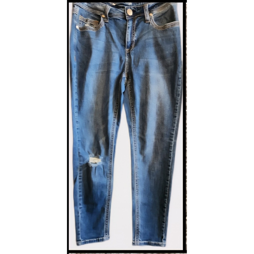 Seven7 Skinny Jeans Women 14W Blue Good Distressed Mid Rise Stretch Denim